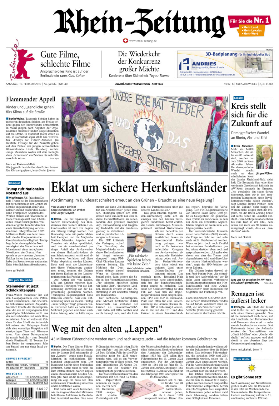 Rhein-Zeitung Kreis Ahrweiler vom Samstag, 16.02.2019