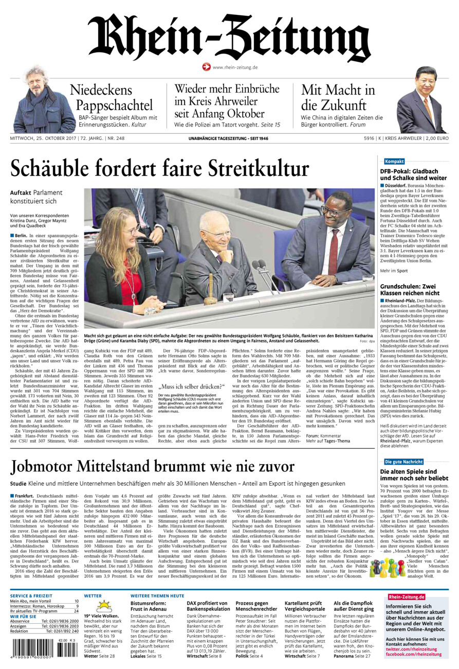 Rhein-Zeitung Kreis Ahrweiler vom Mittwoch, 25.10.2017
