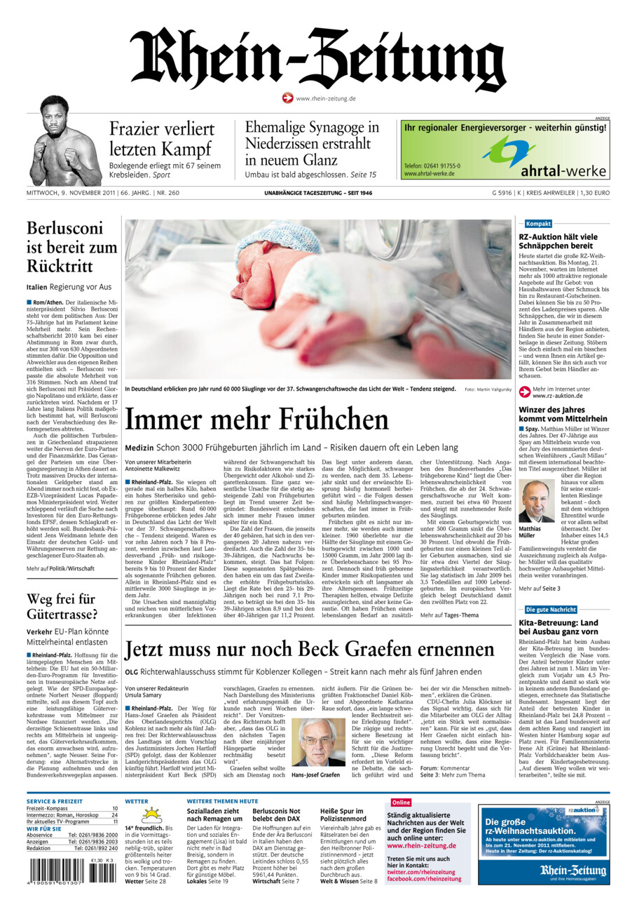 Rhein-Zeitung Kreis Ahrweiler vom Mittwoch, 09.11.2011