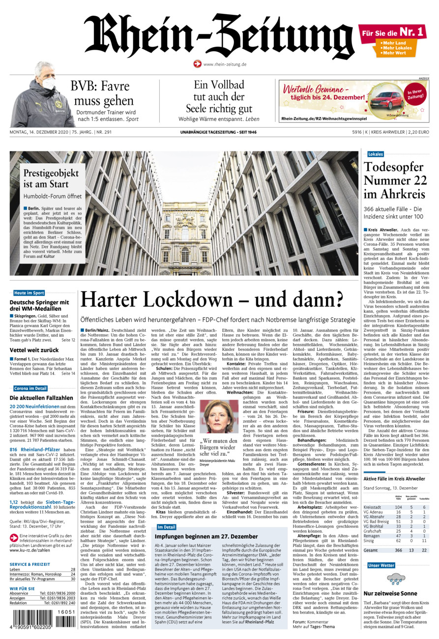 Rhein-Zeitung Kreis Ahrweiler vom Montag, 14.12.2020