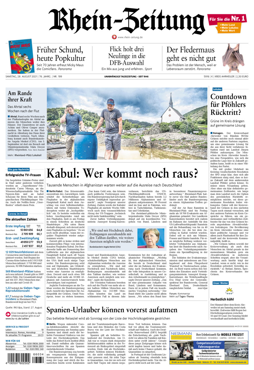 Rhein-Zeitung Kreis Ahrweiler vom Samstag, 28.08.2021