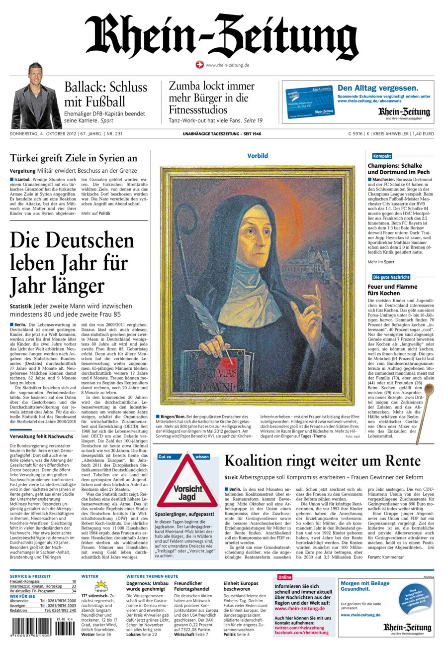 Rhein-Zeitung Kreis Ahrweiler vom Donnerstag, 04.10.2012