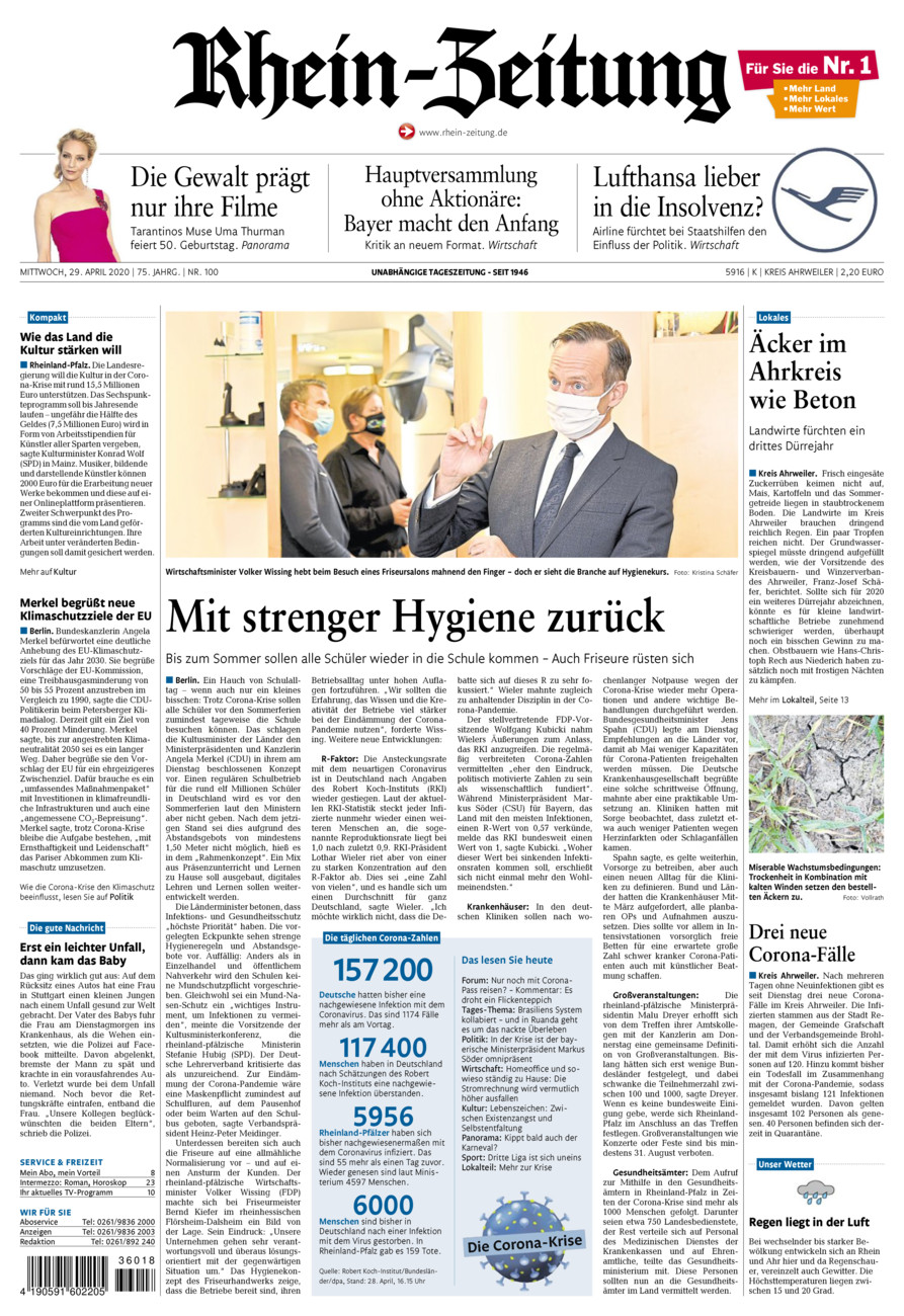 Rhein-Zeitung Kreis Ahrweiler vom Mittwoch, 29.04.2020