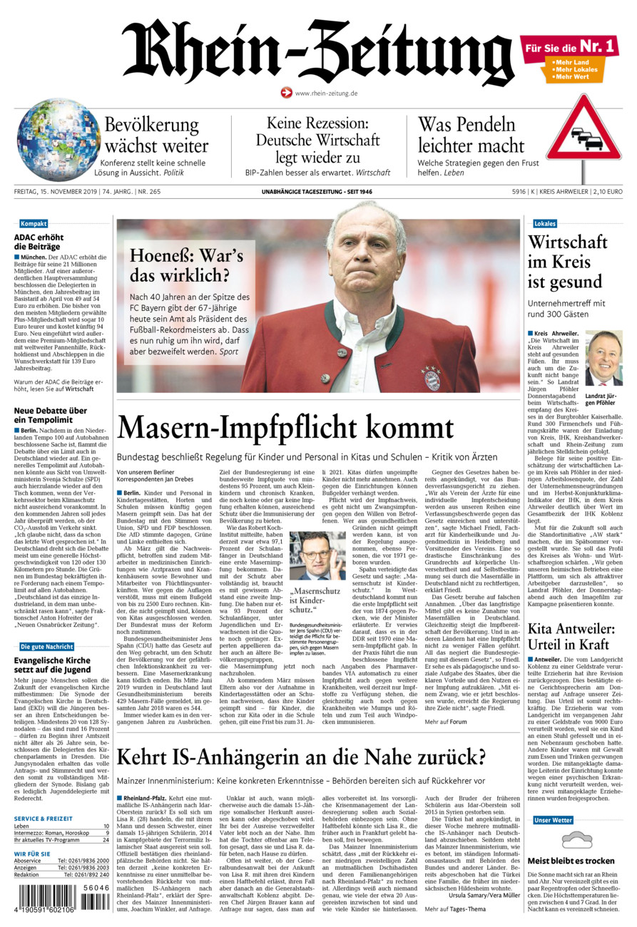 Rhein-Zeitung Kreis Ahrweiler vom Freitag, 15.11.2019