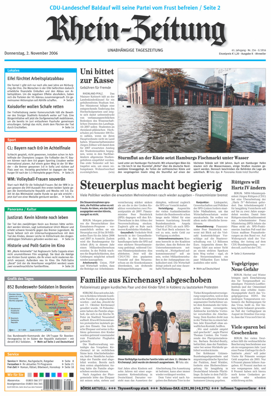 Rhein-Zeitung Kreis Ahrweiler vom Donnerstag, 02.11.2006