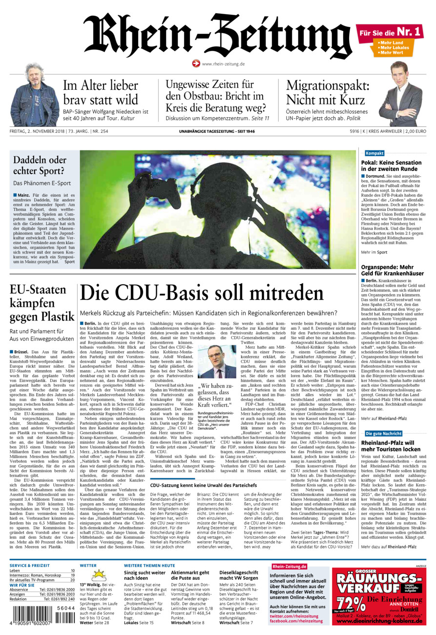 Rhein-Zeitung Kreis Ahrweiler vom Freitag, 02.11.2018