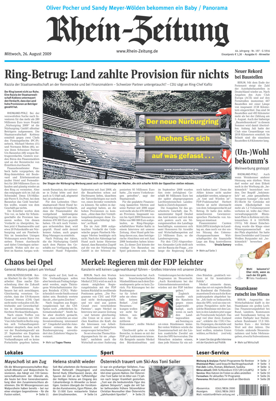 Rhein-Zeitung Kreis Ahrweiler vom Mittwoch, 26.08.2009