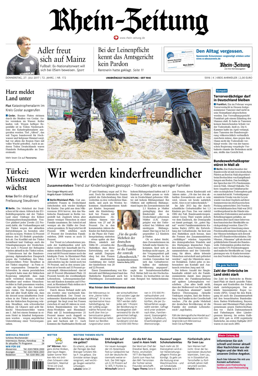 Rhein-Zeitung Kreis Ahrweiler vom Donnerstag, 27.07.2017