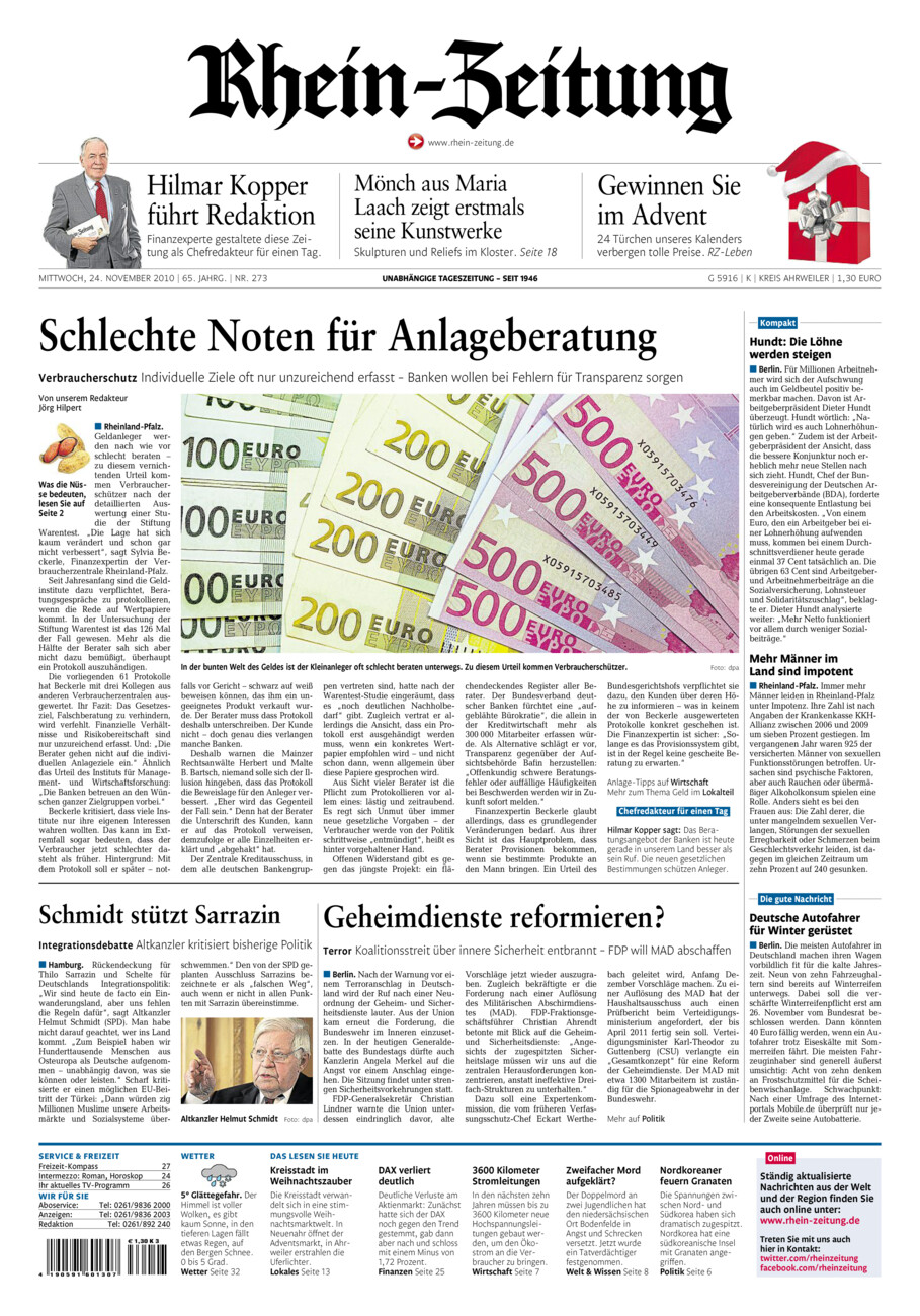 Rhein-Zeitung Kreis Ahrweiler vom Mittwoch, 24.11.2010
