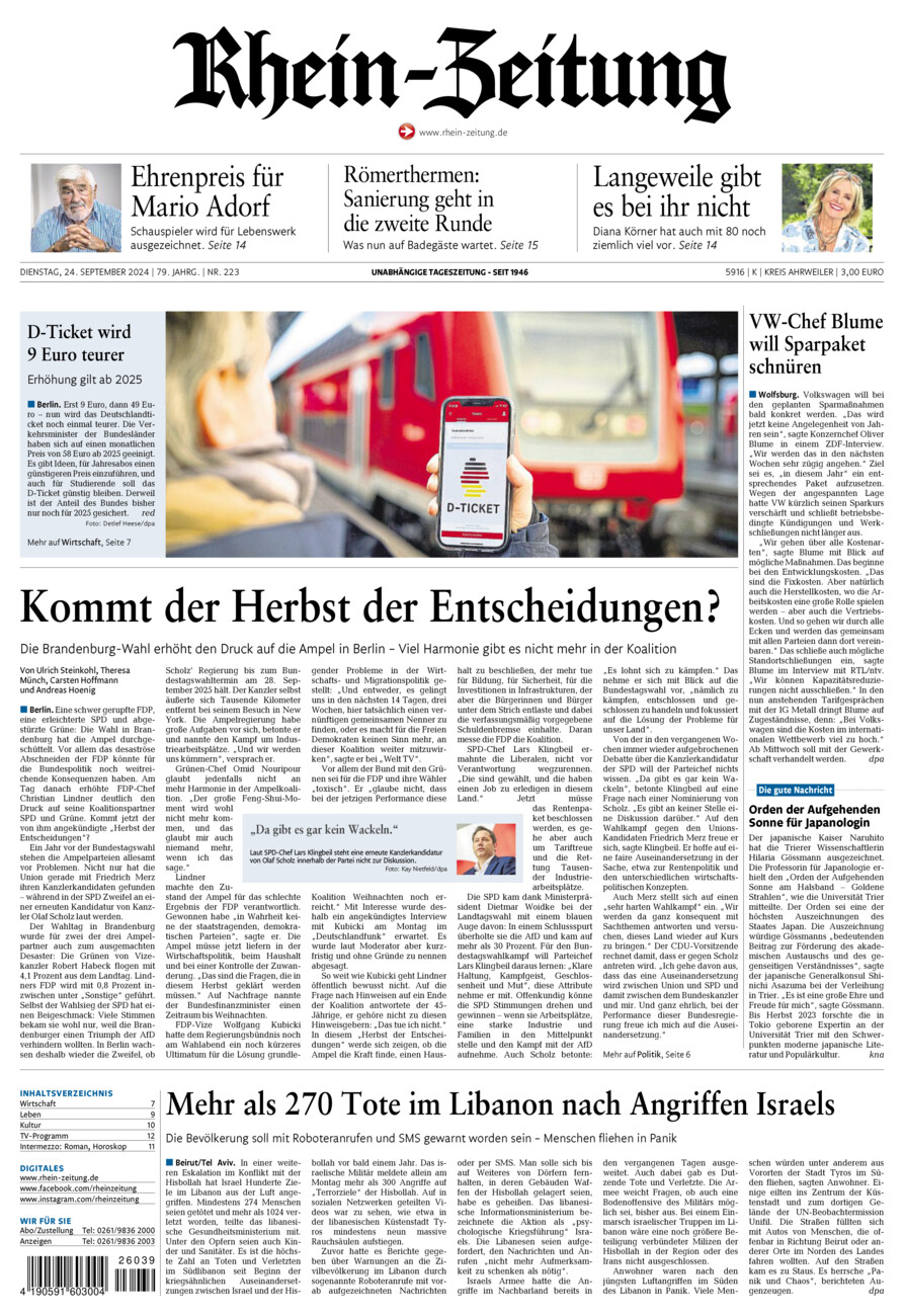 Rhein-Zeitung Kreis Ahrweiler vom Dienstag, 24.09.2024