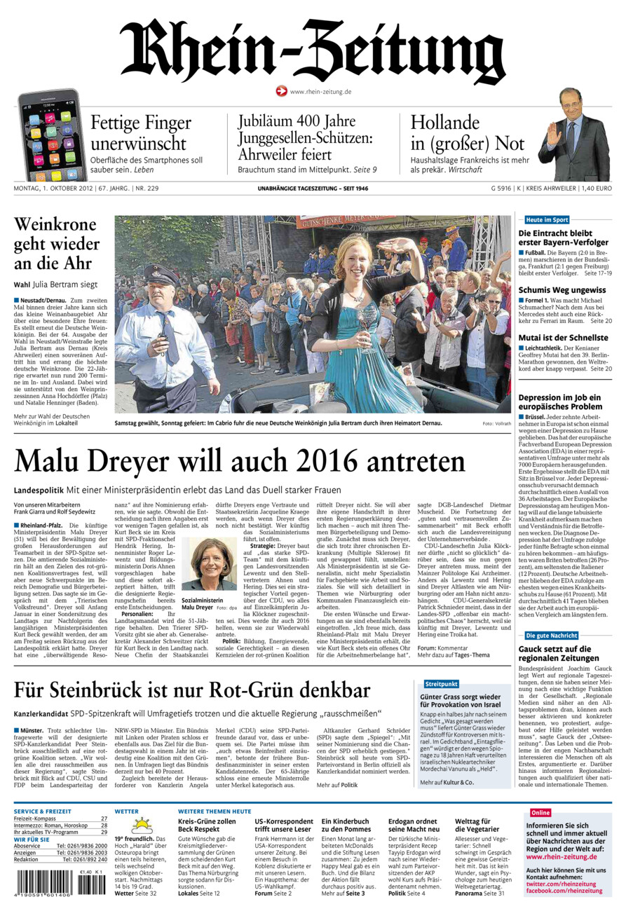 Rhein-Zeitung Kreis Ahrweiler vom Montag, 01.10.2012