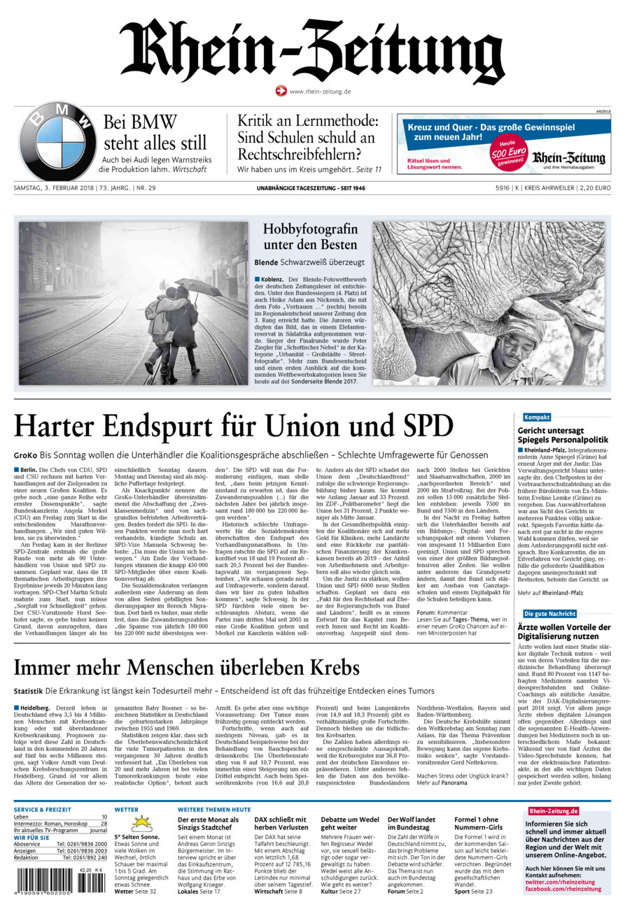 Rhein-Zeitung Kreis Ahrweiler vom Samstag, 03.02.2018