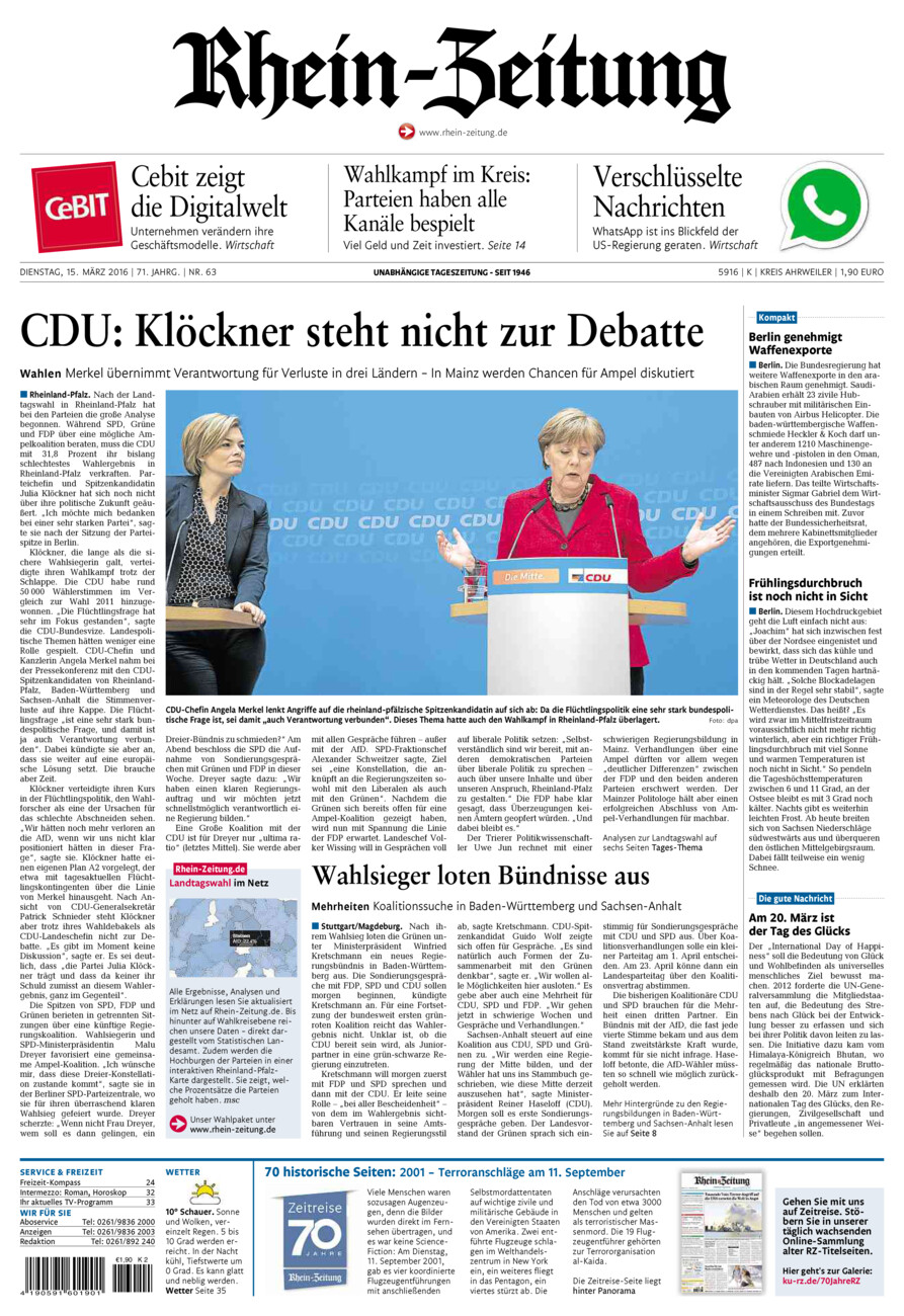 Rhein-Zeitung Kreis Ahrweiler vom Dienstag, 15.03.2016