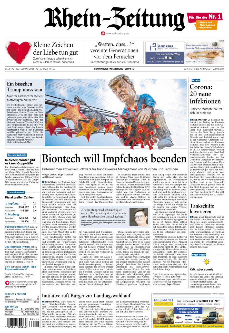 Rhein-Zeitung Kreis Ahrweiler vom Samstag, 13.02.2021