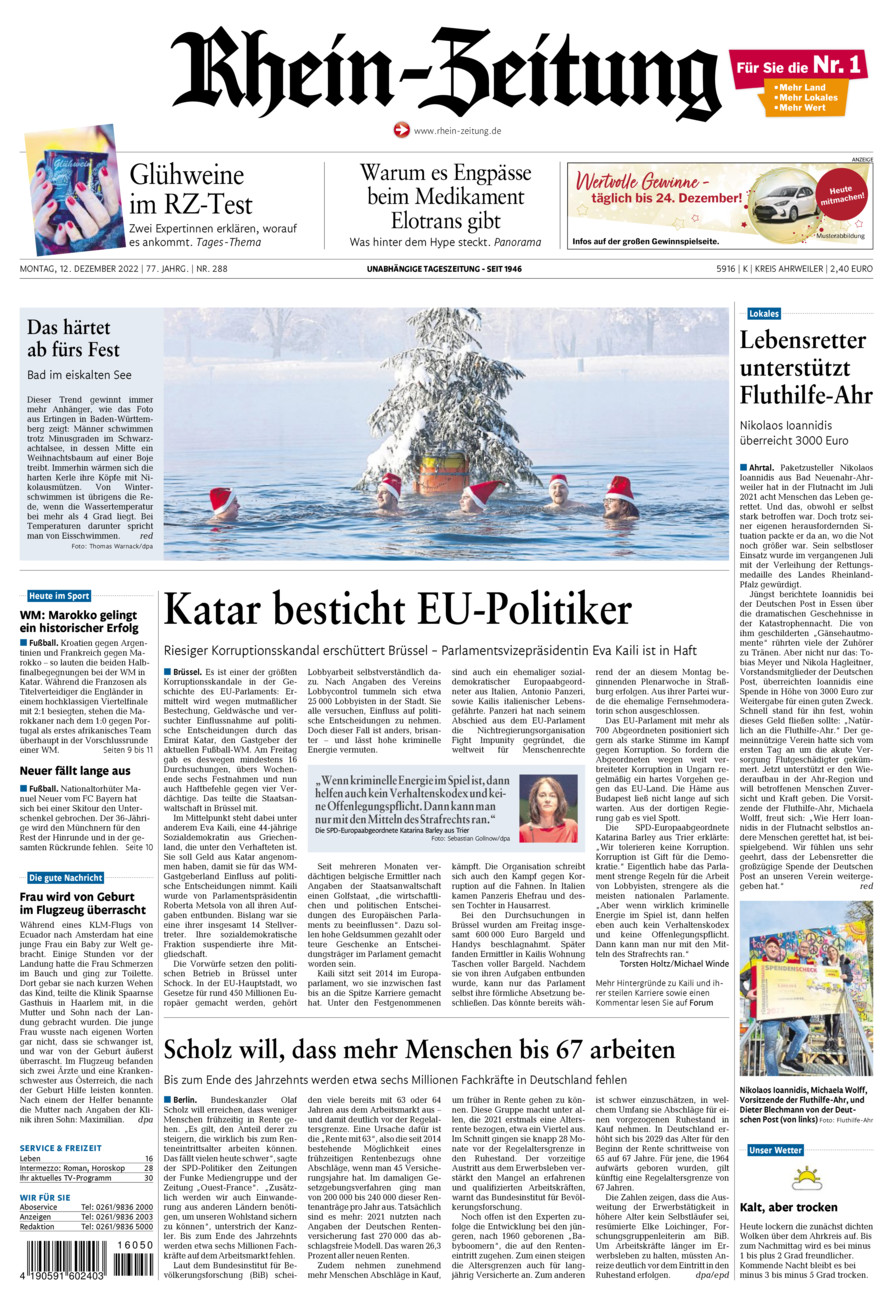 Rhein-Zeitung Kreis Ahrweiler vom Montag, 12.12.2022