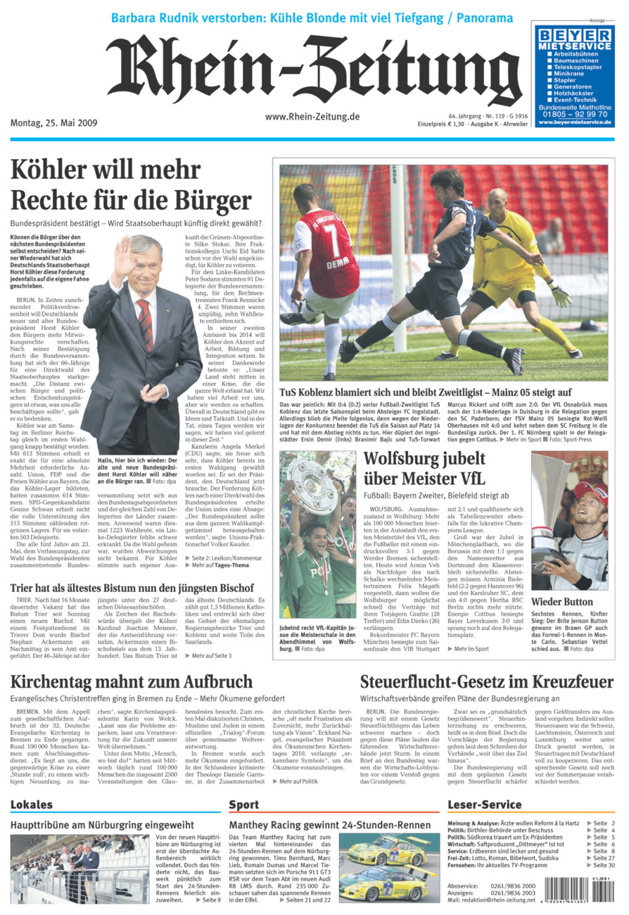 Rhein-Zeitung Kreis Ahrweiler vom Montag, 25.05.2009