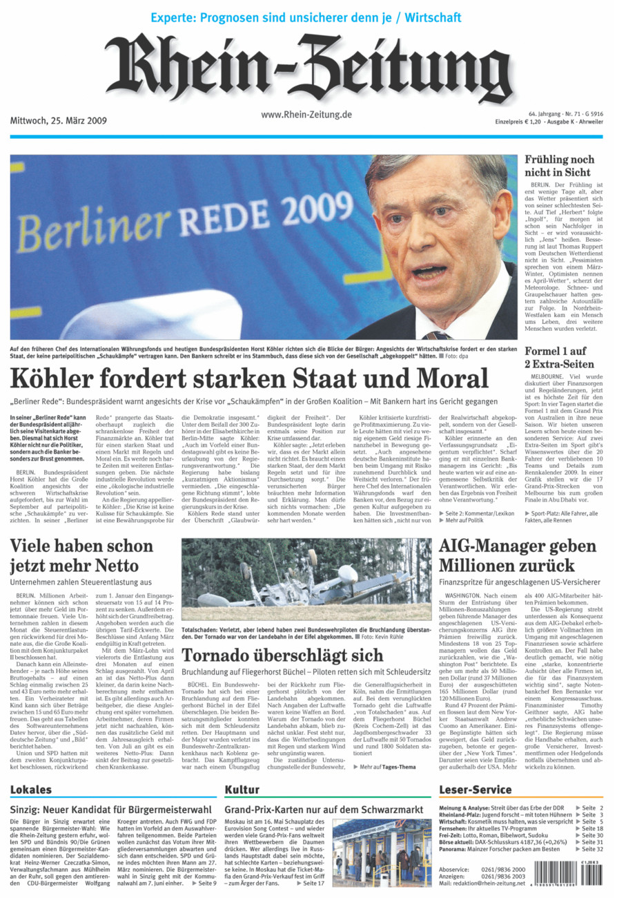 Rhein-Zeitung Kreis Ahrweiler vom Mittwoch, 25.03.2009