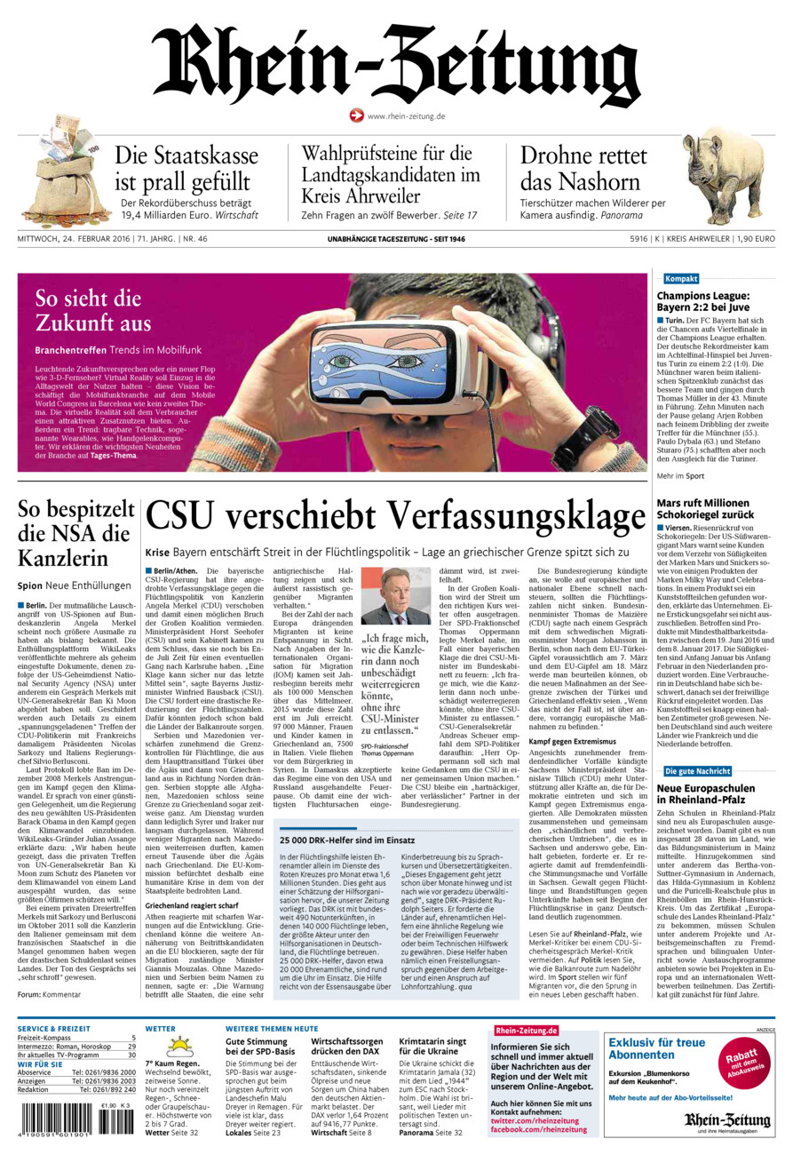 Rhein-Zeitung Kreis Ahrweiler vom Mittwoch, 24.02.2016