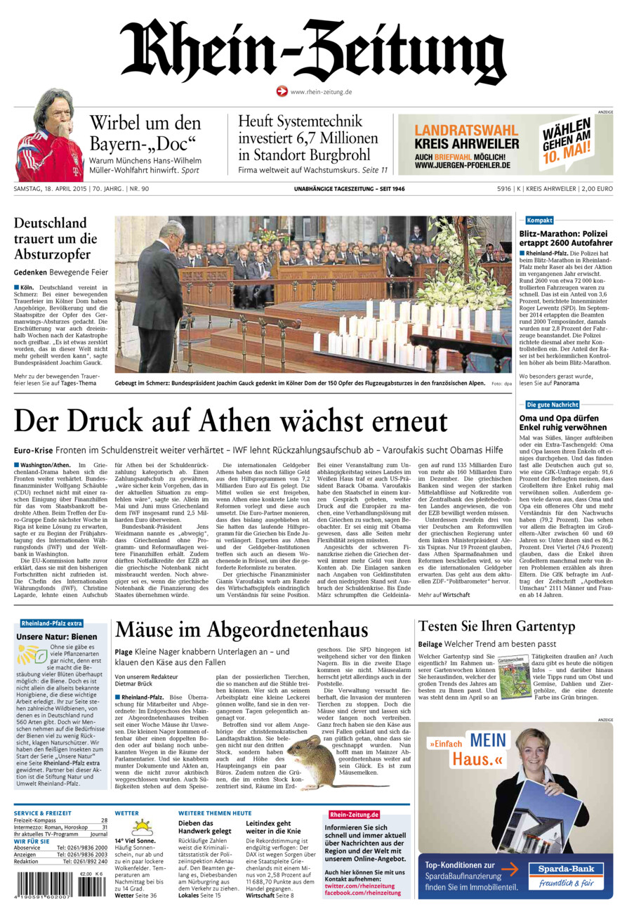 Rhein-Zeitung Kreis Ahrweiler vom Samstag, 18.04.2015