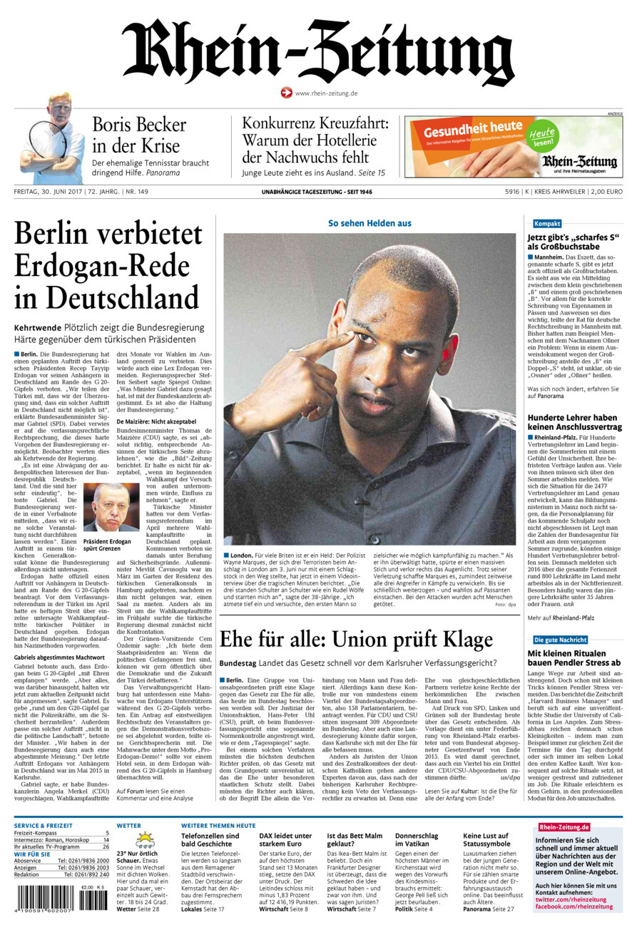 Rhein-Zeitung Kreis Ahrweiler vom Freitag, 30.06.2017
