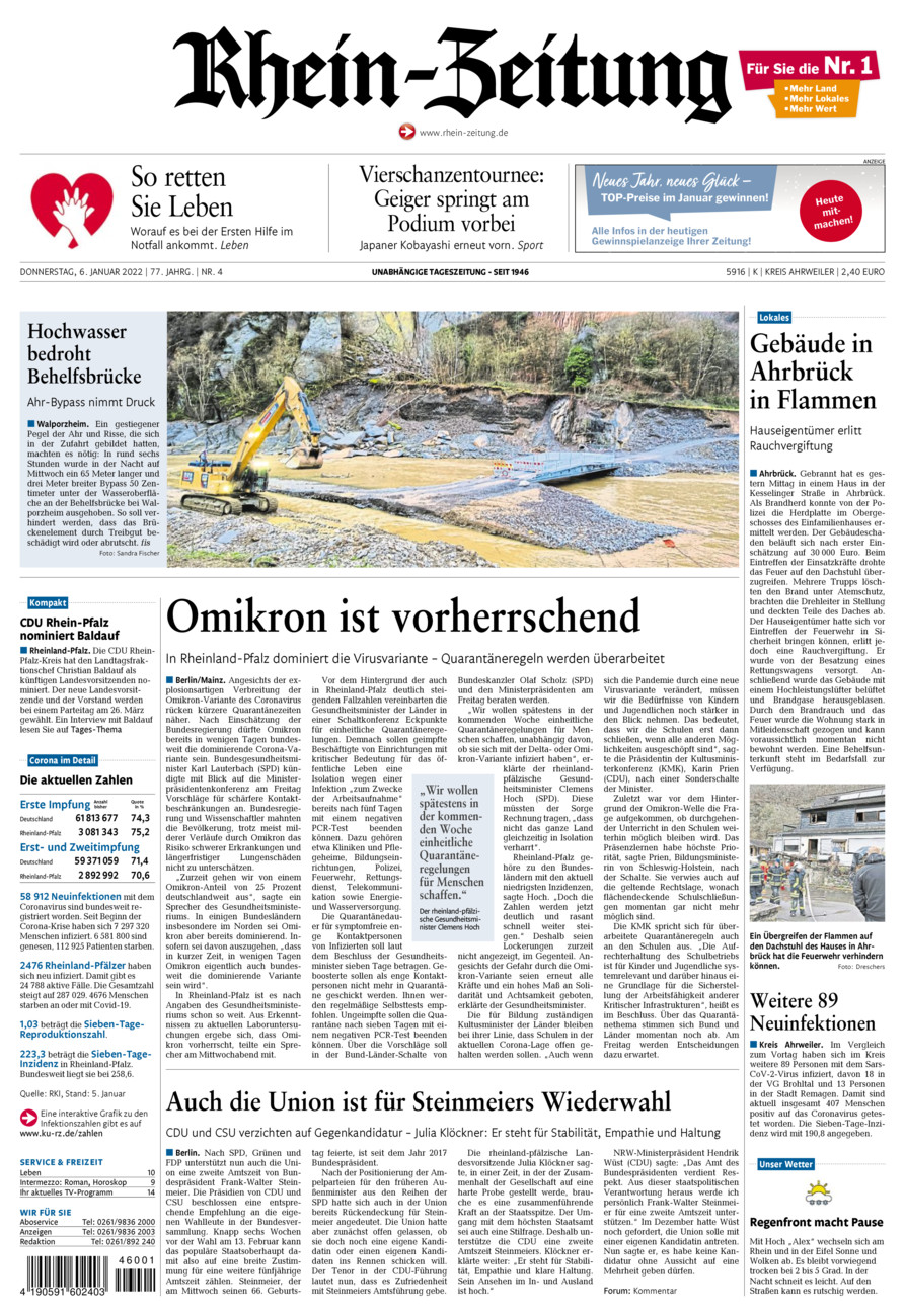 Rhein-Zeitung Kreis Ahrweiler vom Donnerstag, 06.01.2022
