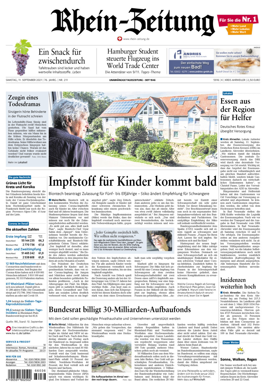 Rhein-Zeitung Kreis Ahrweiler vom Samstag, 11.09.2021