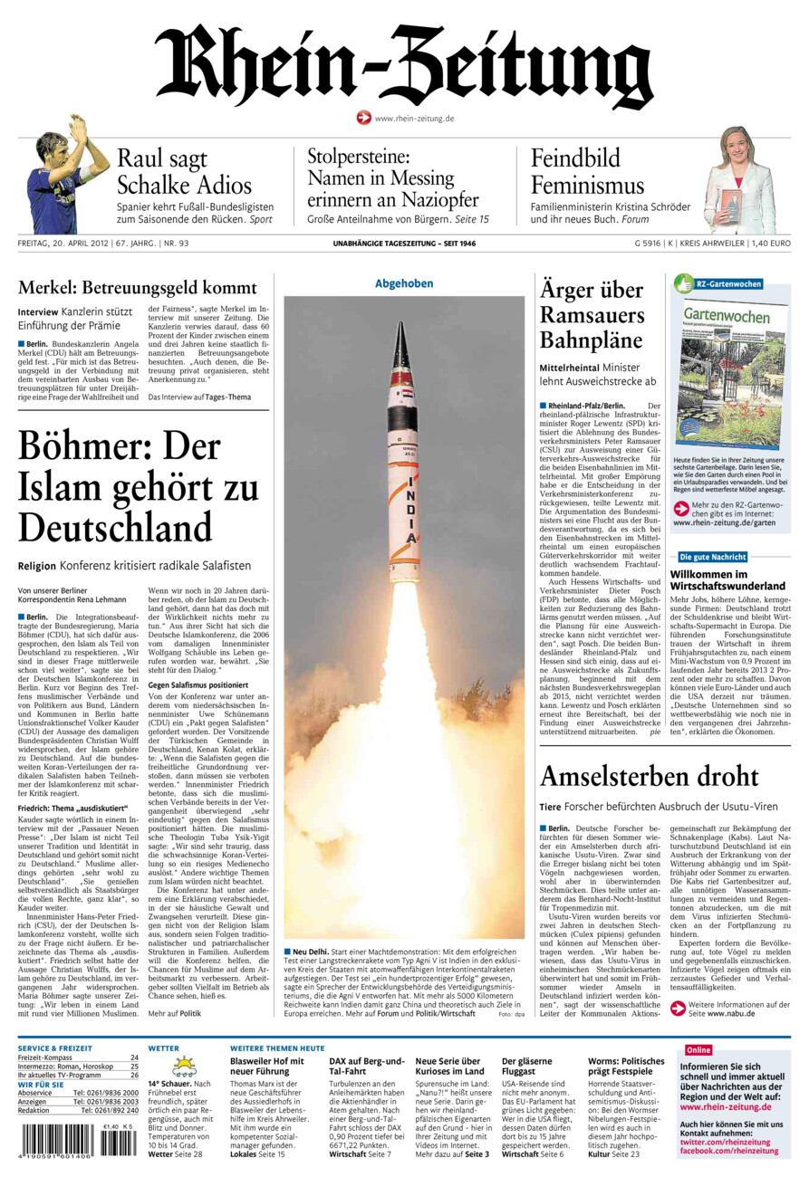 Rhein-Zeitung Kreis Ahrweiler vom Freitag, 20.04.2012