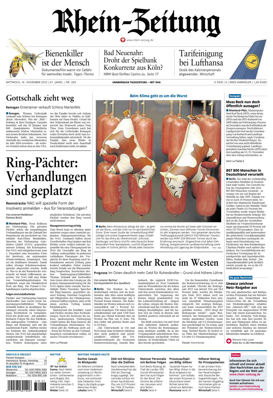 Rhein-Zeitung Kreis Ahrweiler vom Mittwoch, 14.11.2012