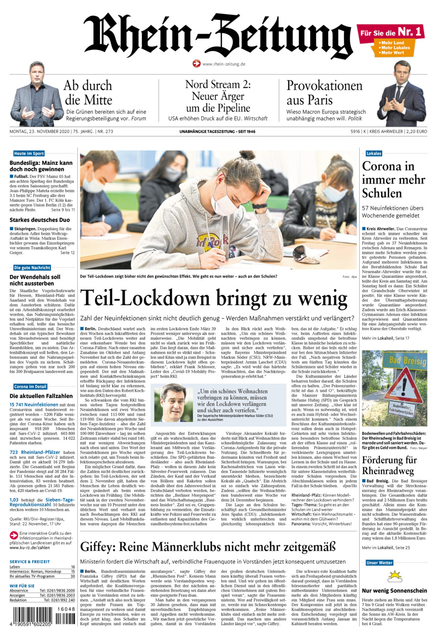 Rhein-Zeitung Kreis Ahrweiler vom Montag, 23.11.2020