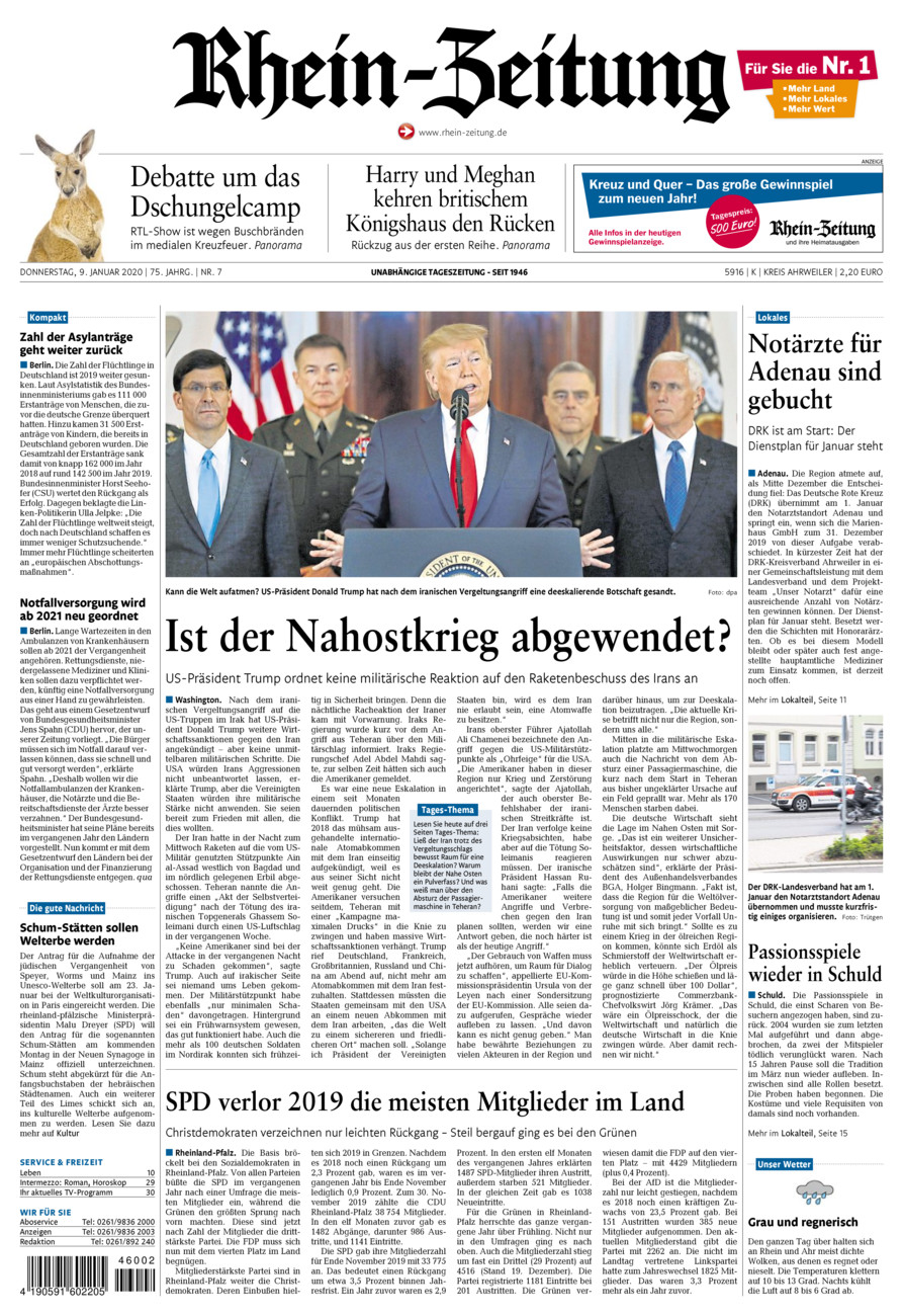 Rhein-Zeitung Kreis Ahrweiler vom Donnerstag, 09.01.2020