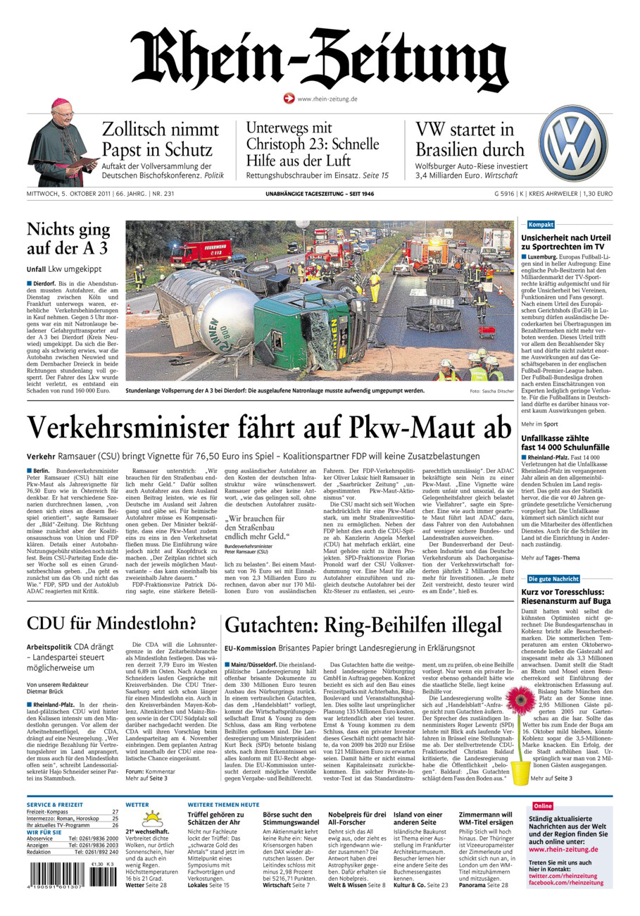 Rhein-Zeitung Kreis Ahrweiler vom Mittwoch, 05.10.2011