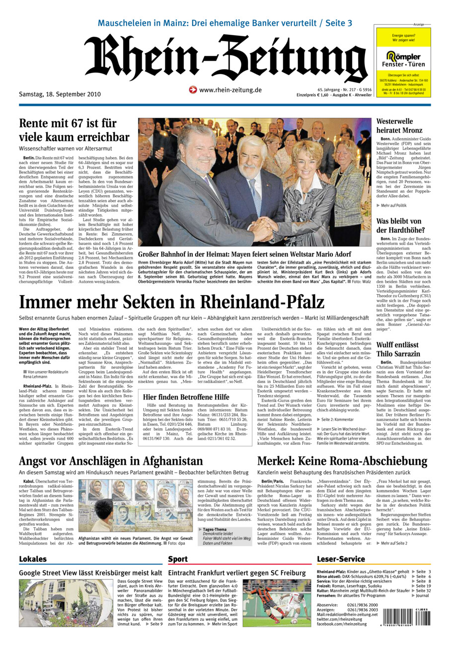 Rhein-Zeitung Kreis Ahrweiler vom Samstag, 18.09.2010