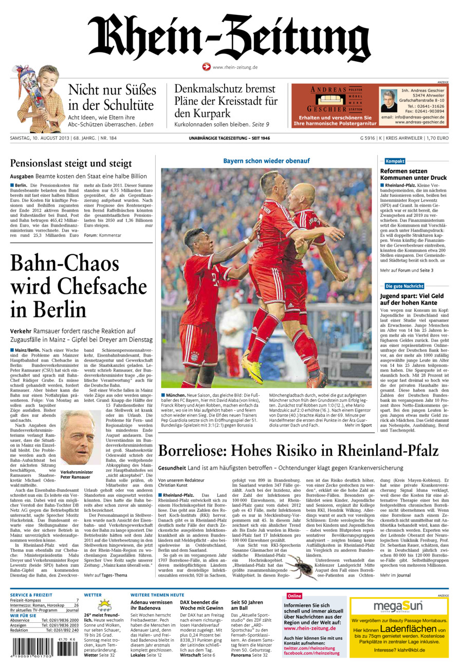 Rhein-Zeitung Kreis Ahrweiler vom Samstag, 10.08.2013