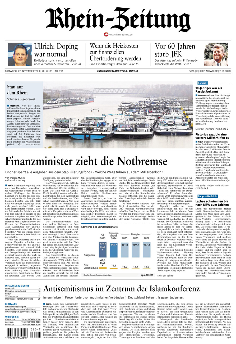 Rhein-Zeitung Kreis Ahrweiler vom Mittwoch, 22.11.2023