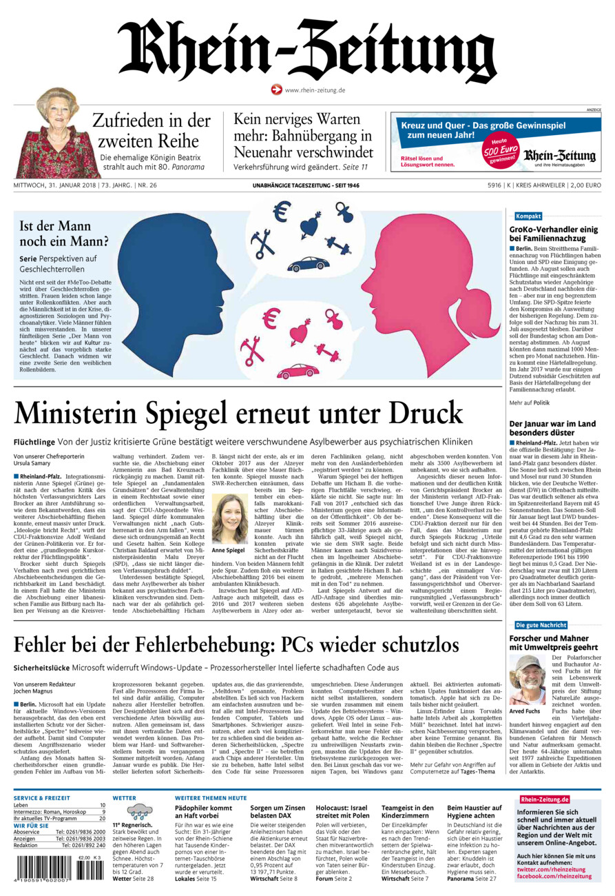Rhein-Zeitung Kreis Ahrweiler vom Mittwoch, 31.01.2018