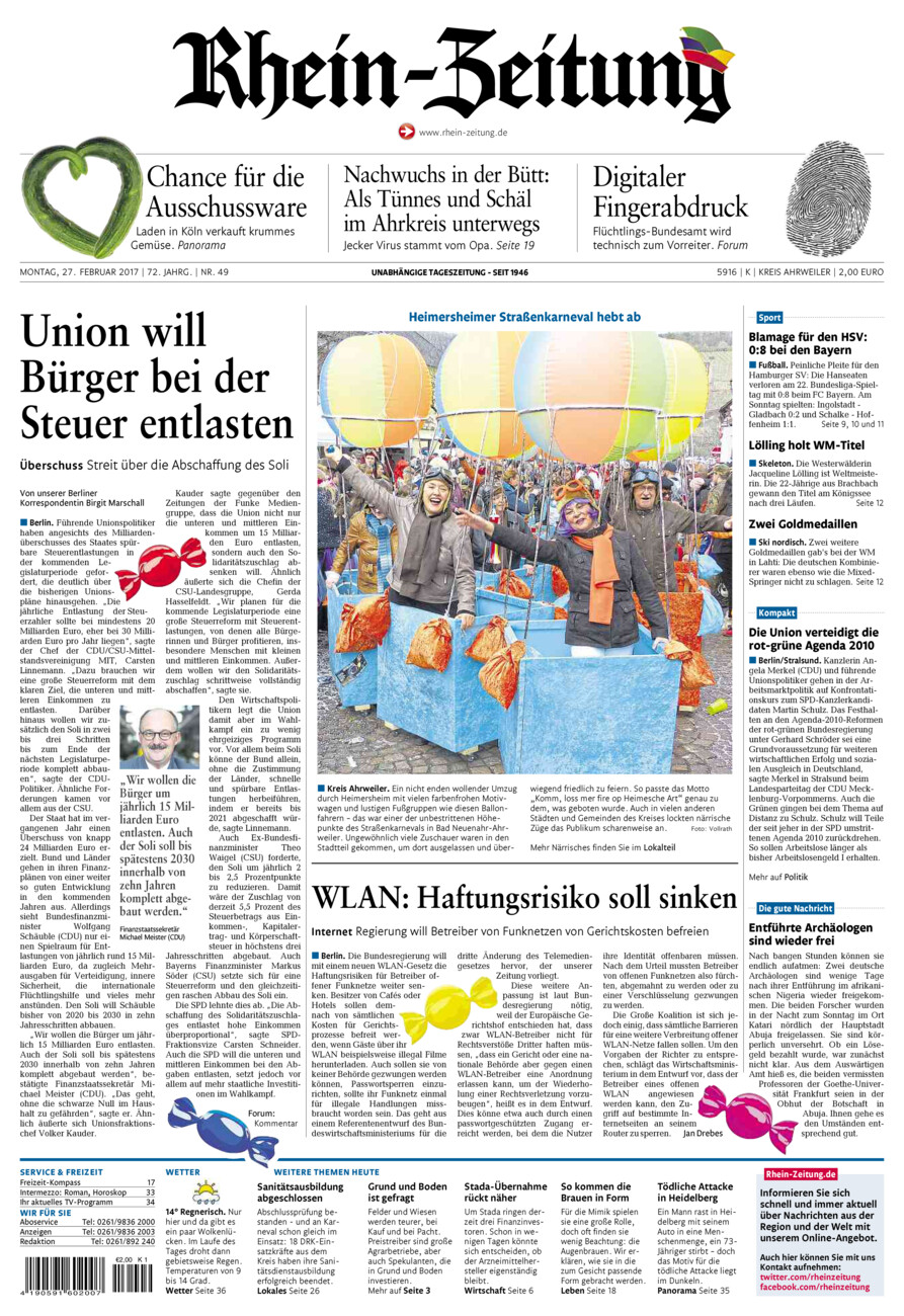 Rhein-Zeitung Kreis Ahrweiler vom Montag, 27.02.2017