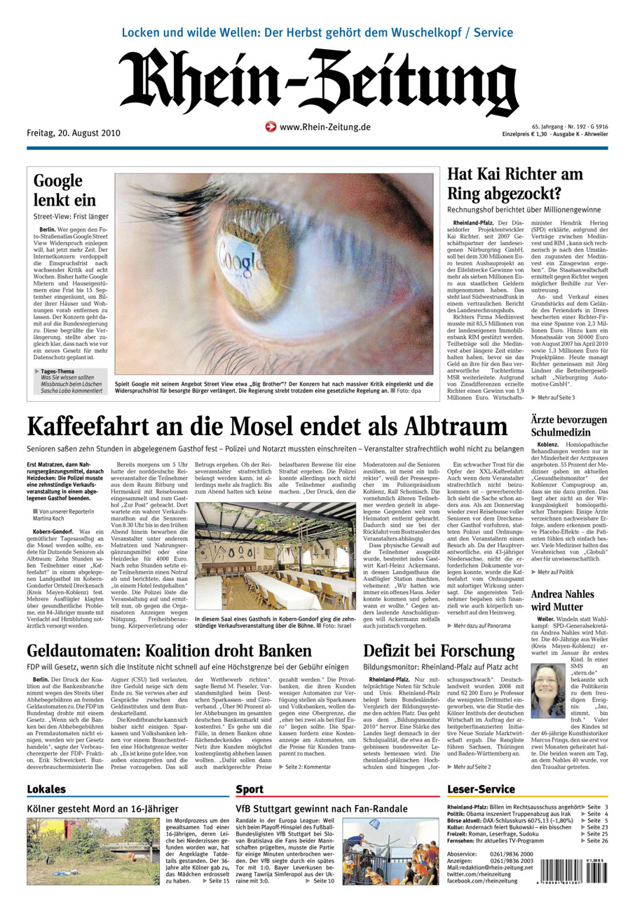 Rhein-Zeitung Kreis Ahrweiler vom Freitag, 20.08.2010