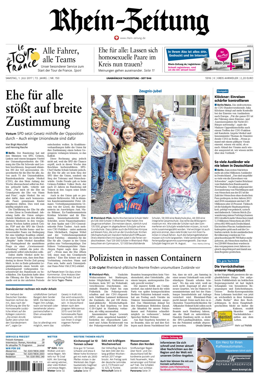 Rhein-Zeitung Kreis Ahrweiler vom Samstag, 01.07.2017