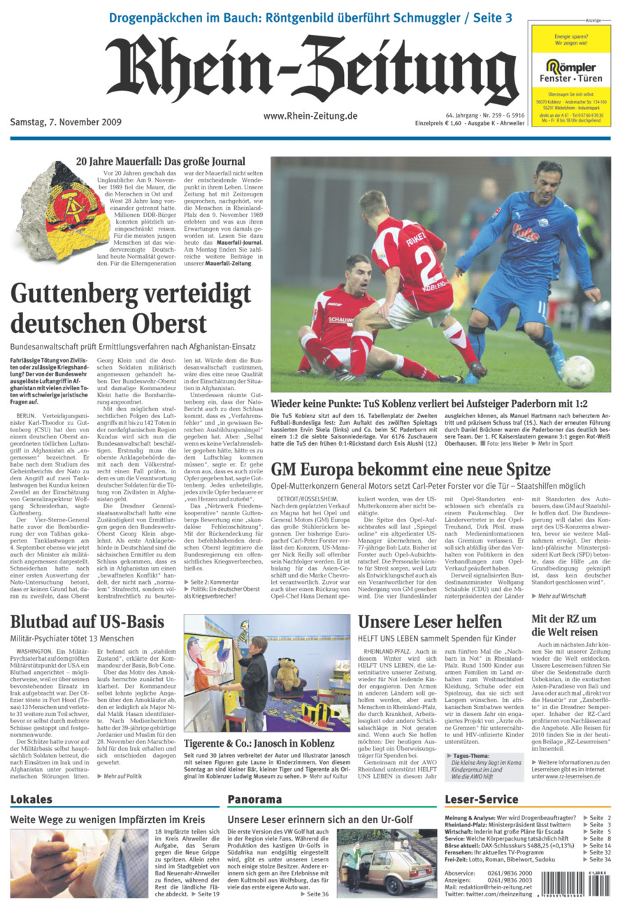 Rhein-Zeitung Kreis Ahrweiler vom Samstag, 07.11.2009