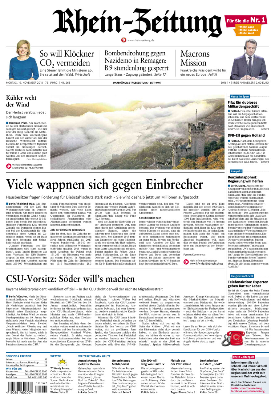 Rhein-Zeitung Kreis Ahrweiler vom Montag, 19.11.2018