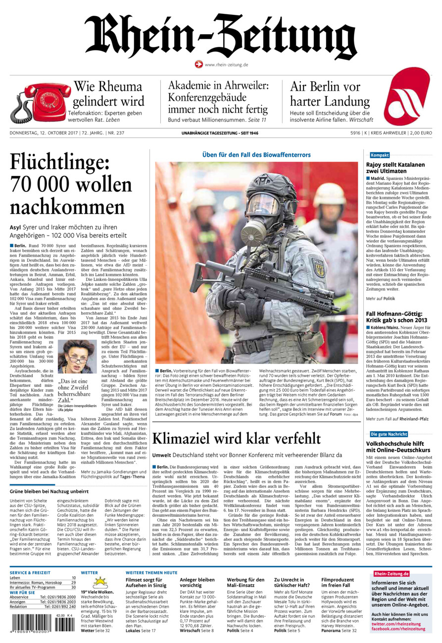 Rhein-Zeitung Kreis Ahrweiler vom Donnerstag, 12.10.2017