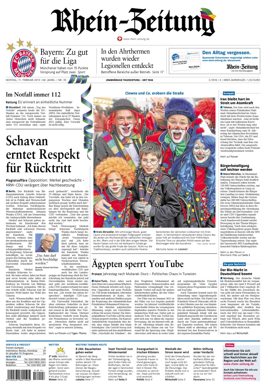 Rhein-Zeitung Kreis Ahrweiler vom Montag, 11.02.2013