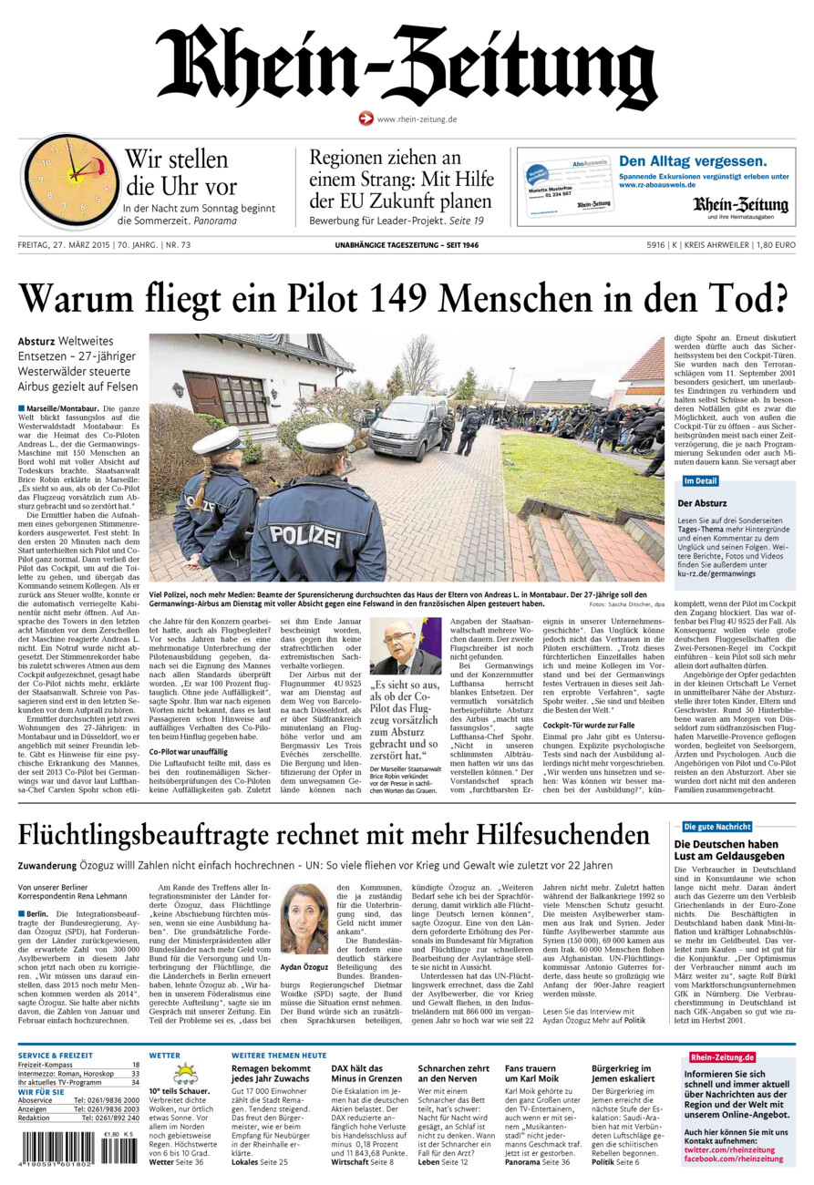 Rhein-Zeitung Kreis Ahrweiler vom Freitag, 27.03.2015