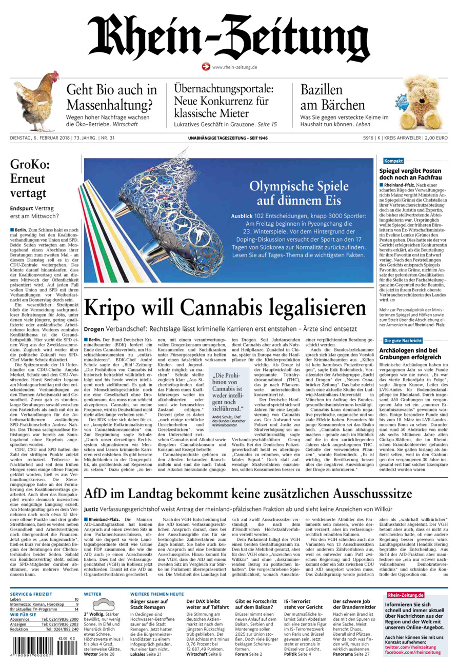 Rhein-Zeitung Kreis Ahrweiler vom Dienstag, 06.02.2018