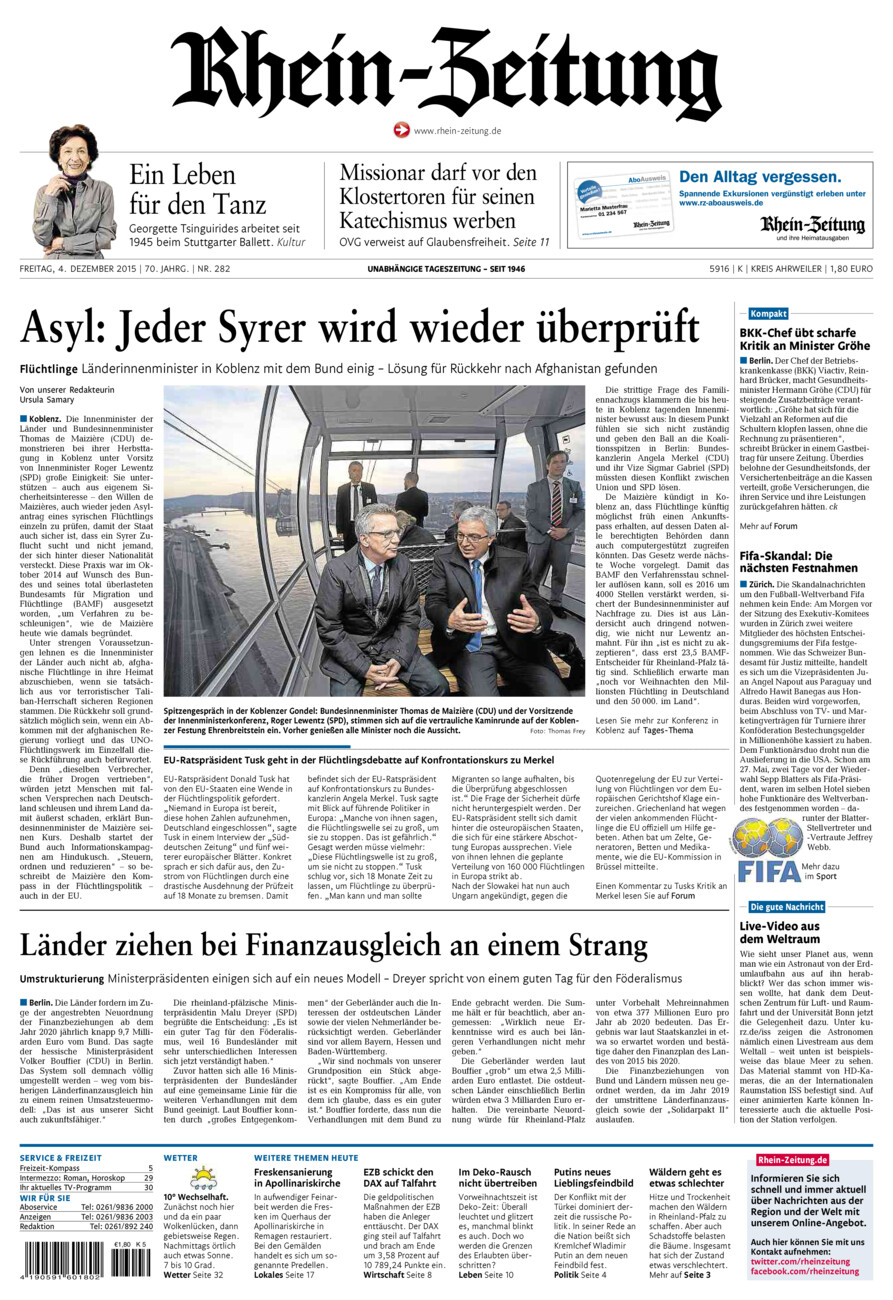 Rhein-Zeitung Kreis Ahrweiler vom Freitag, 04.12.2015