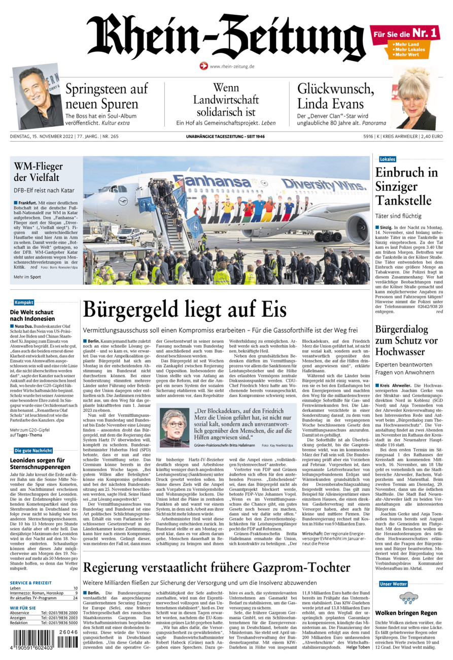 Rhein-Zeitung Kreis Ahrweiler vom Dienstag, 15.11.2022