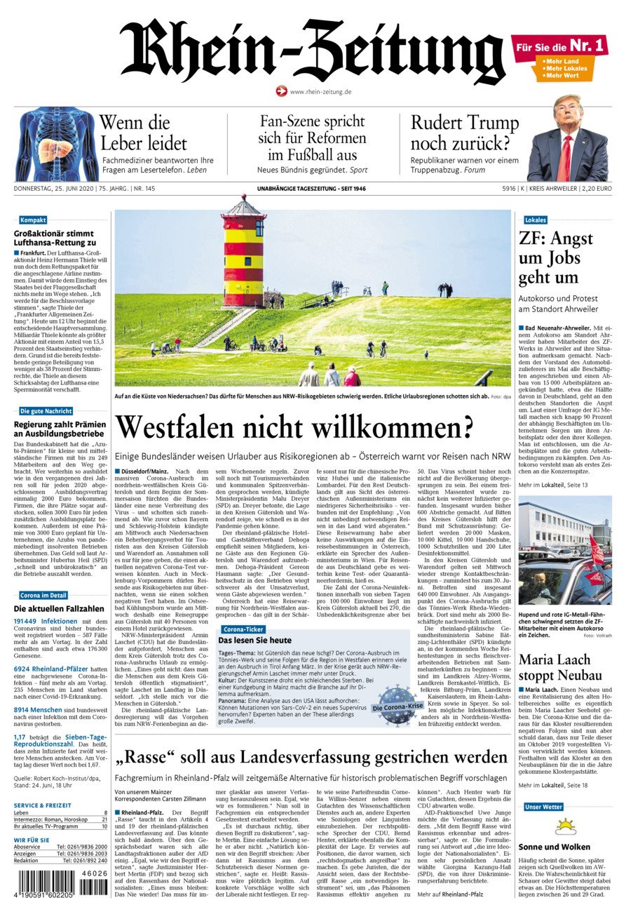 Rhein-Zeitung Kreis Ahrweiler vom Donnerstag, 25.06.2020