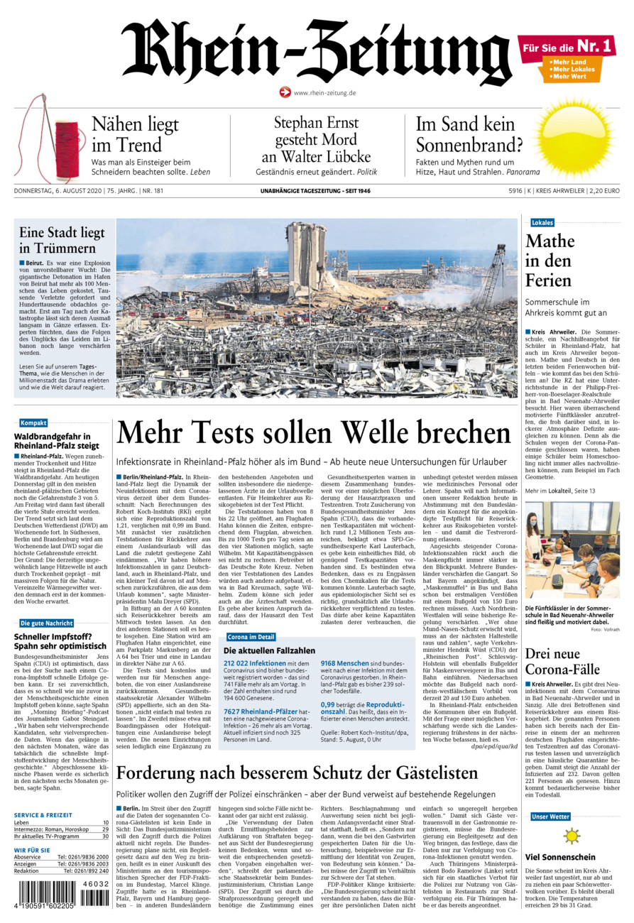 Rhein-Zeitung Kreis Ahrweiler vom Donnerstag, 06.08.2020