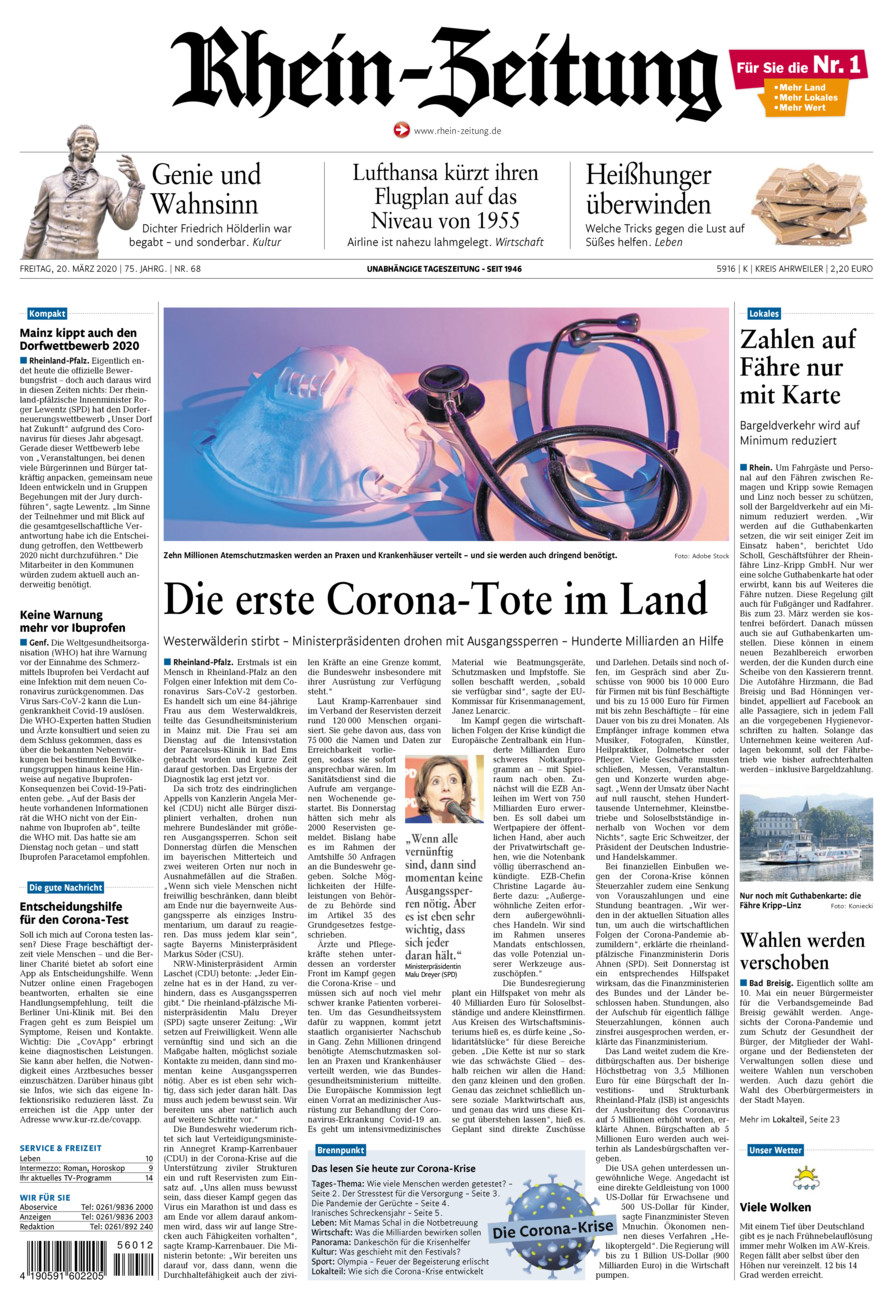 Rhein-Zeitung Kreis Ahrweiler vom Freitag, 20.03.2020
