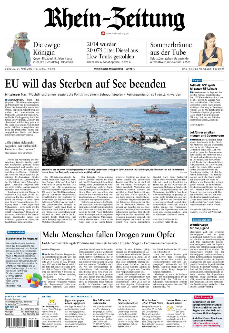 Rhein-Zeitung Kreis Ahrweiler vom Dienstag, 21.04.2015